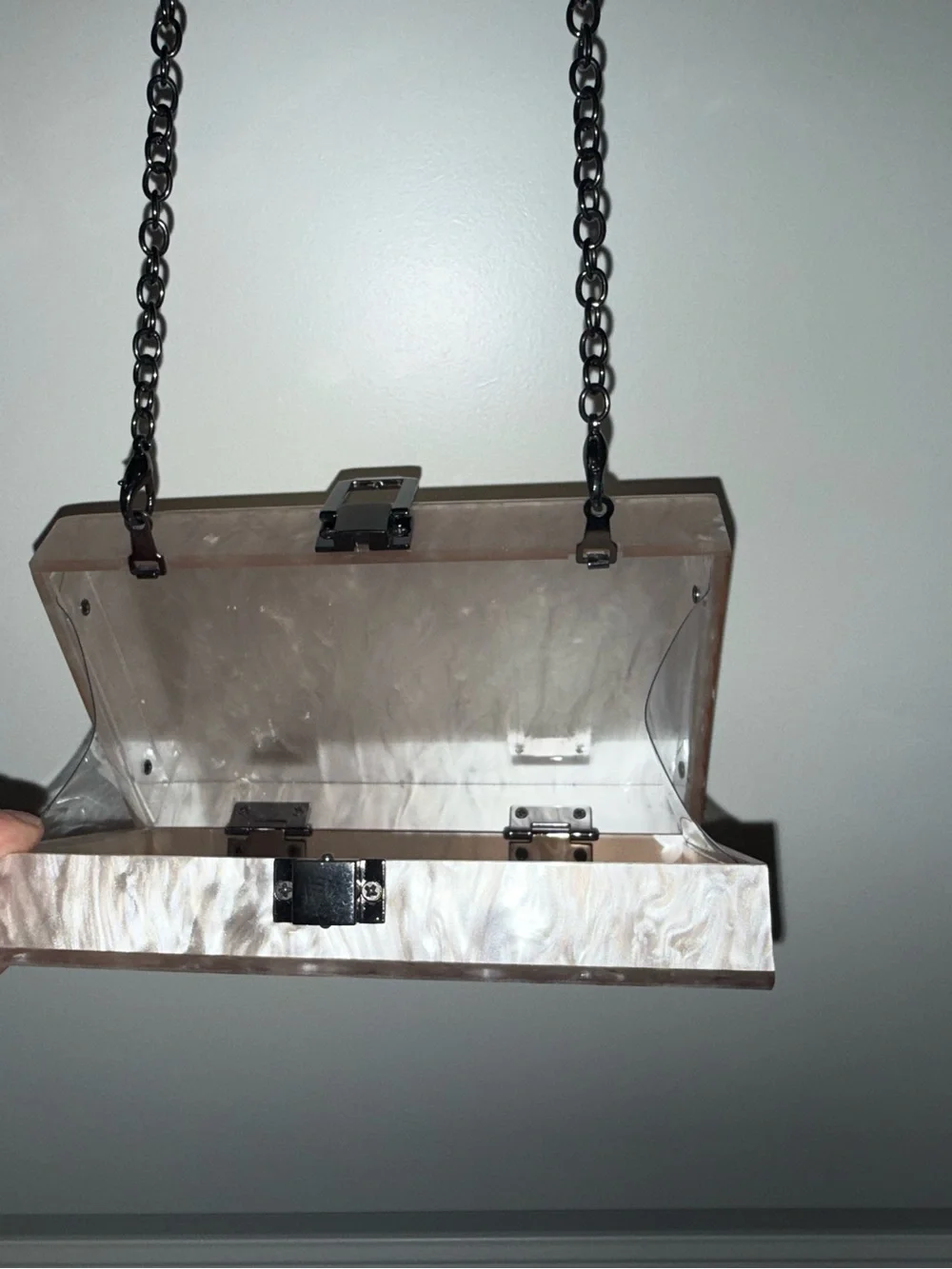Pearlescent Marbled Box Clutch with Chain Strap - Pink